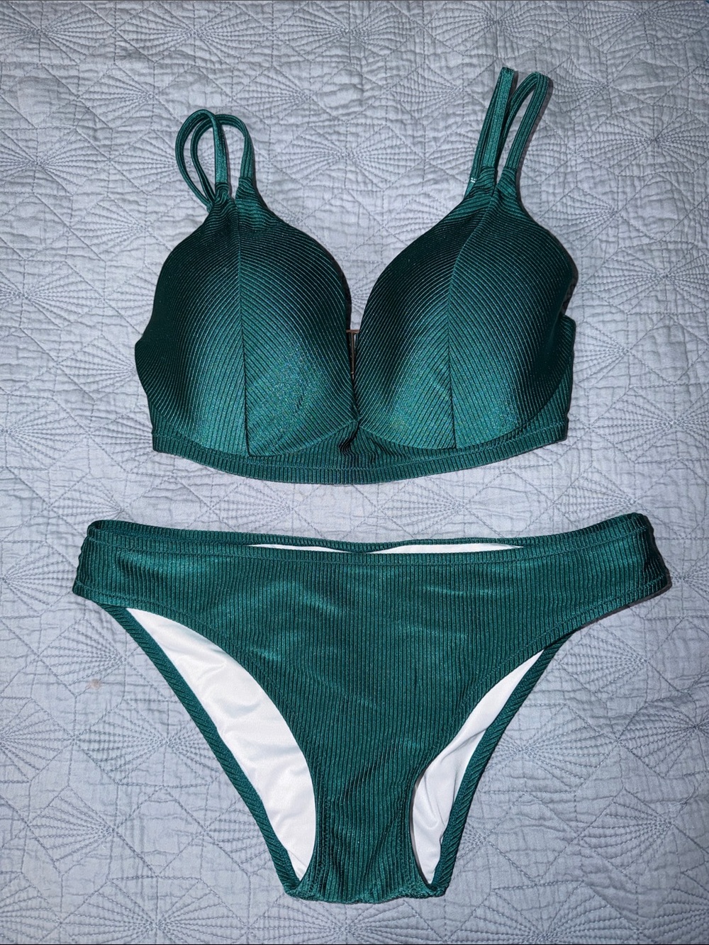 Shade & Shore Emerald Green Ribbed Bikini Set NWOT
